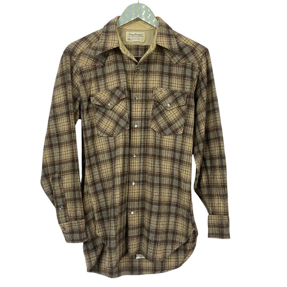 Vintage 70s Pendleton High Grade Western Wool Shirt Jacket M Pearl Snap USA
